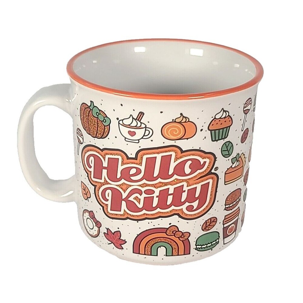 Hello Kitty Fall Thanksgiving Mug Pumpkin Spice Glitter 20oz A17 NEW